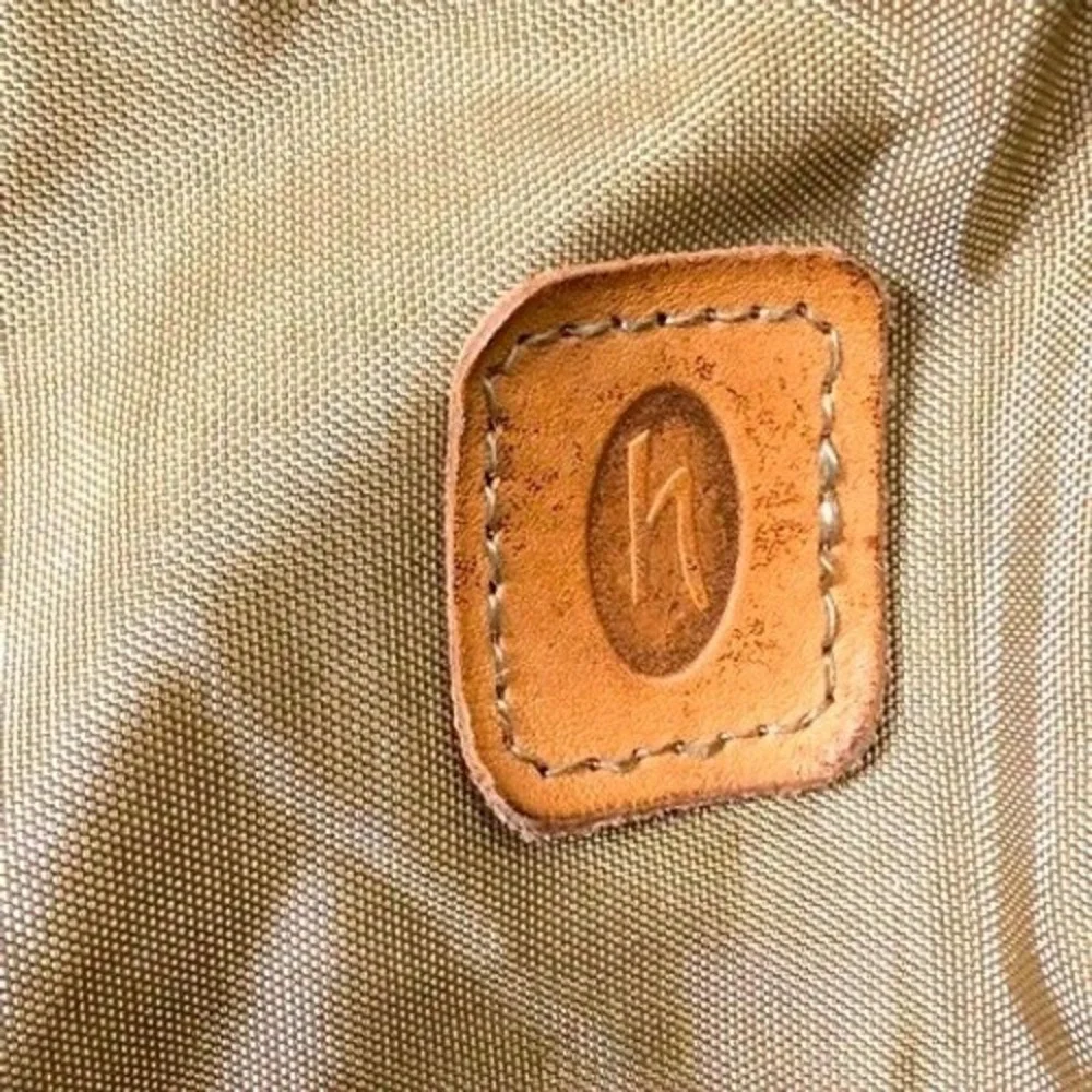 VTG. Hartmann Luggage~Tan Nylon/Belting Leather Trim Folding Garment Travel Bag